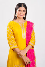 Load image into Gallery viewer, Yellow Color Dola Silk Indo Western Kurta With Stylish Dhoti Bottom
