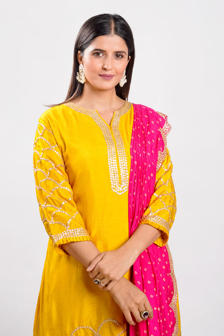 Yellow Color Dola Silk Indo Western Kurta With Stylish Dhoti Bottom