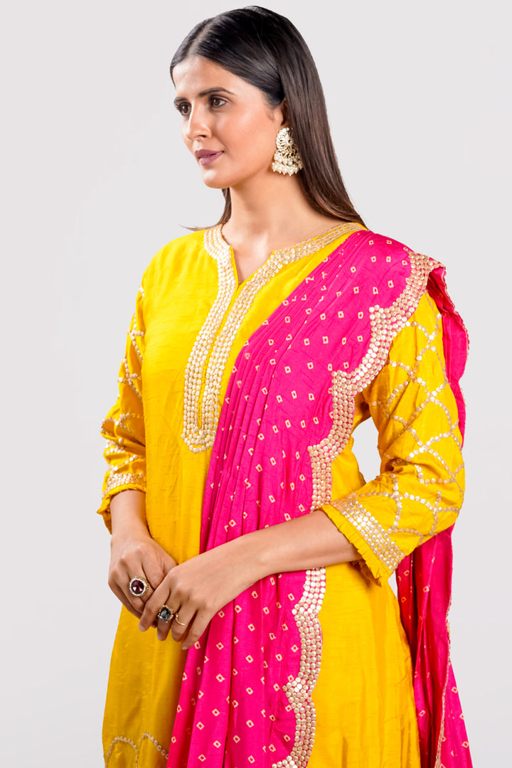 Yellow Color Dola Silk Indo Western Kurta With Stylish Dhoti Bottom