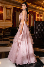 Load image into Gallery viewer, Pink Crop Top Texture Fabric Drap Monotone Sequins With Pipe And Cutdana Work Designer Lehenga
