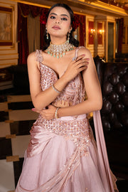 Pink Crop Top Texture Fabric Drap Monotone Sequins With Pipe And Cutdana Work Designer Lehenga