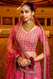 Designer Crop Top Silk Pearl Mirror Sequins Threads Mix Work Lehenga